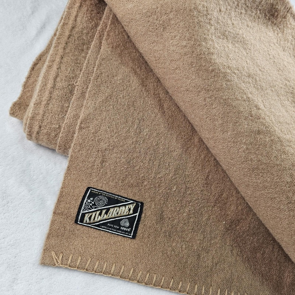 Vtg Killarney Blanket Woolen Mills 100% Wool Check 78"x88" Throw Made in Ireland
